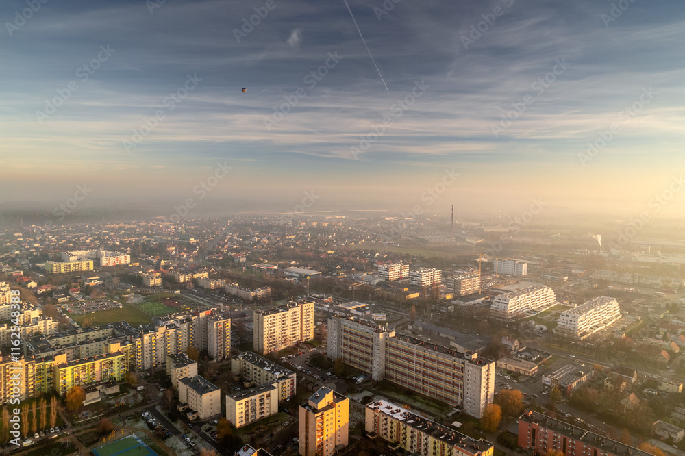 Winter day with a lot of smog in Opole. You can see dark layers with smog.