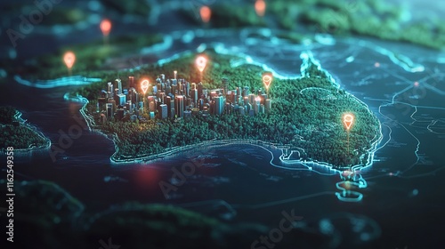 Fototapeta Naklejka Na Ścianę i Meble -  Detailed digital map of Australia with cities highlighted.