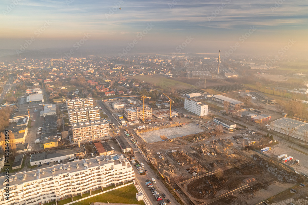 Winter day with a lot of smog in Opole. You can see dark layers with smog.