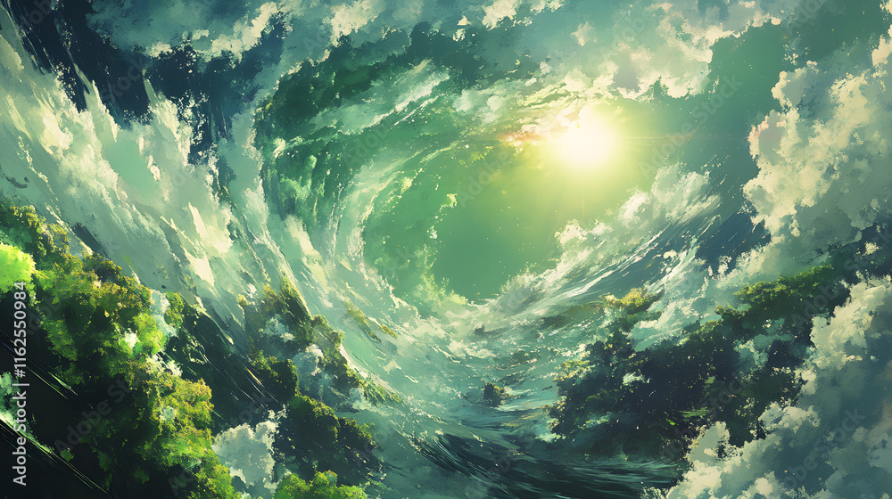Fototapeta premium Abstract depiction of the Earth's atmosphere blending greens and blues,background