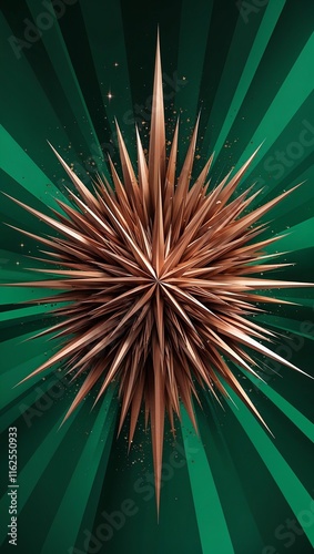 Deep forest green gradients converging into metallic bronze starry explosions photo