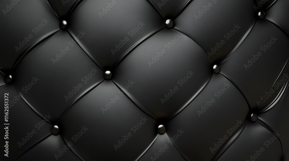 Naklejka premium Elegant black leather upholstery texture with button tufts for luxury design