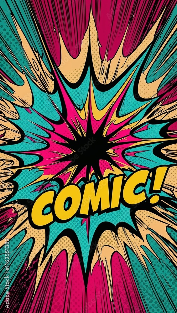 Fototapeta premium Dramatic comic explosions with vibrant gradients of teal magenta and gold