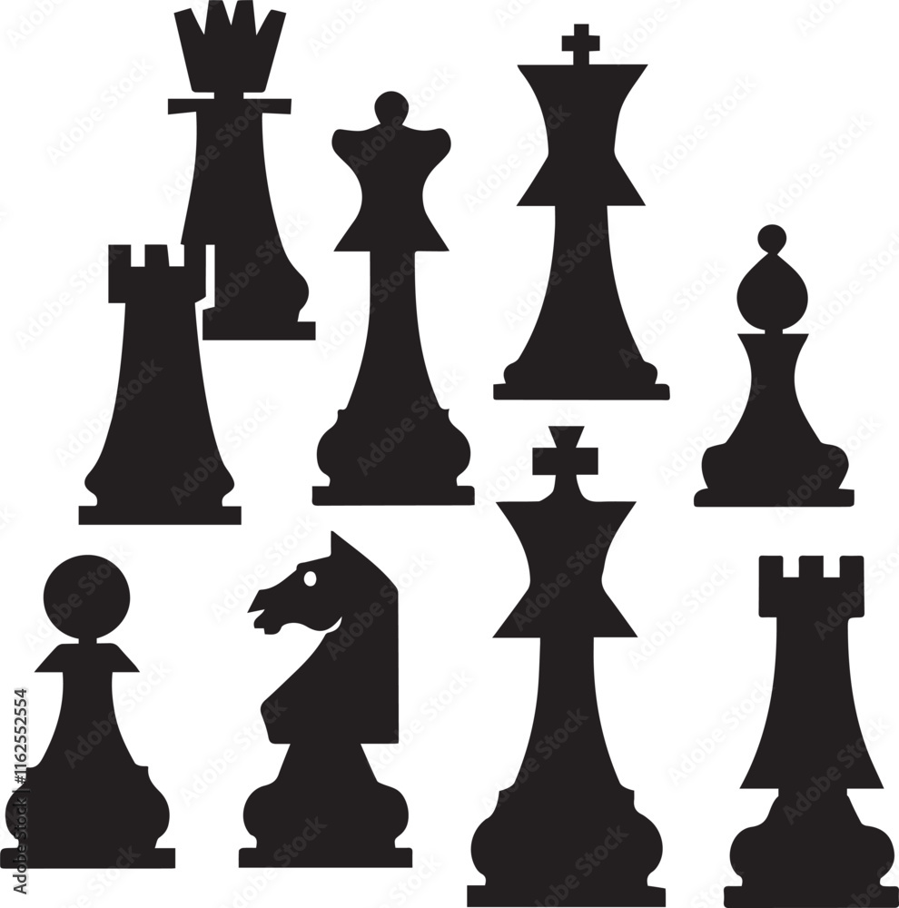 Black Chess Pieces Silhouette Set Black Chess Pieces Silhouette Set
