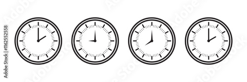 Timer icon set. Alarm clock symbol. Watch countdown vector illustration. Stopwatch sign. Hours, minutes and seconds concept. Simple express pictogram outline collection.