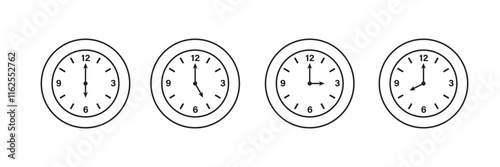 Timer icon set. Alarm clock symbol. Watch countdown vector illustration. Stopwatch sign. Hours, minutes and seconds concept. Simple express pictogram outline collection.
