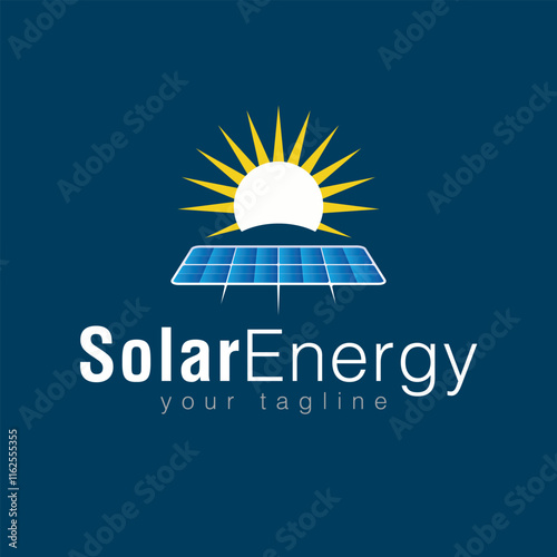 Premium logo design featuring a solar panel, sun, and leaf, symbolizing clean energy and nature. Perfect for renewable energy solutions and eco-friendly branding.