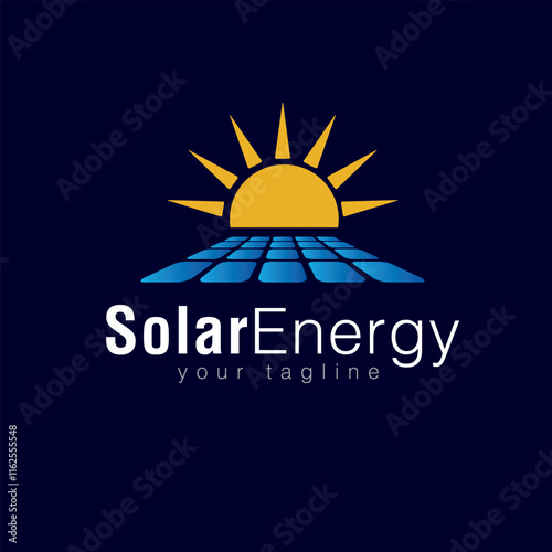 Premium logo design featuring a solar panel, sun, and leaf, symbolizing clean energy and nature. Perfect for renewable energy solutions and eco-friendly branding.