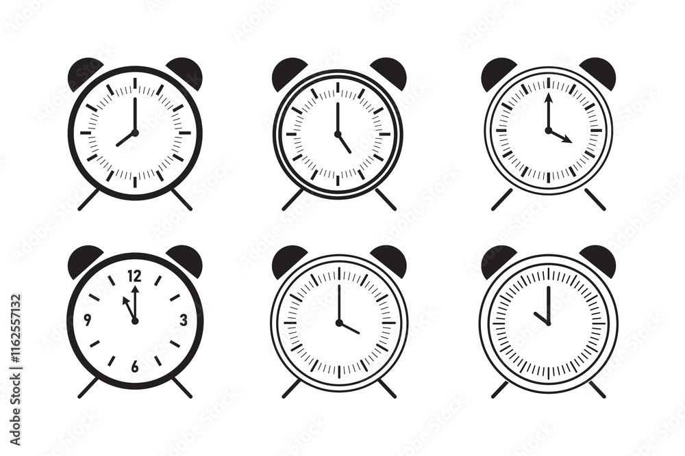 alarm clock icon set on white background, eps10 alarm clock icon set on white background, eps10