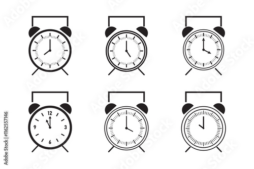 Timer icon set. Alarm clock symbol. Watch countdown vector illustration. Stopwatch sign. Hours, minutes and seconds concept. Simple express pictogram outline collection.