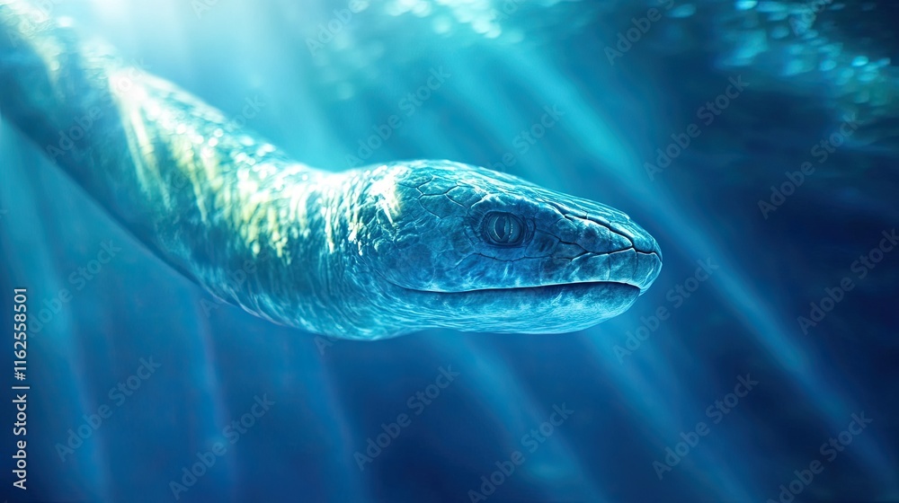 Naklejka premium Encounter With Titanoboa in Ancient Waters Revealing a Monstrous Aquatic Predator