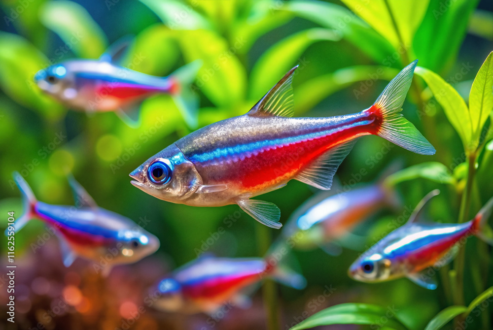 Fototapeta premium Neon tetras swimming in lush aquarium