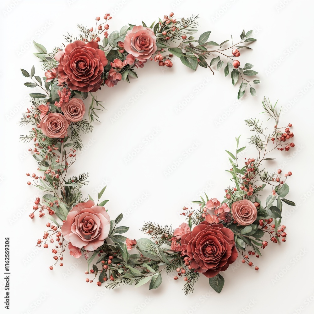 A beautiful floral wreath featuring elegant roses and greenery, perfect for home decor and enhancing any space with natural beauty. A beautiful floral wreath featuring elegant roses and greenery, perfect for home decor and enhancing any space with natural beauty.