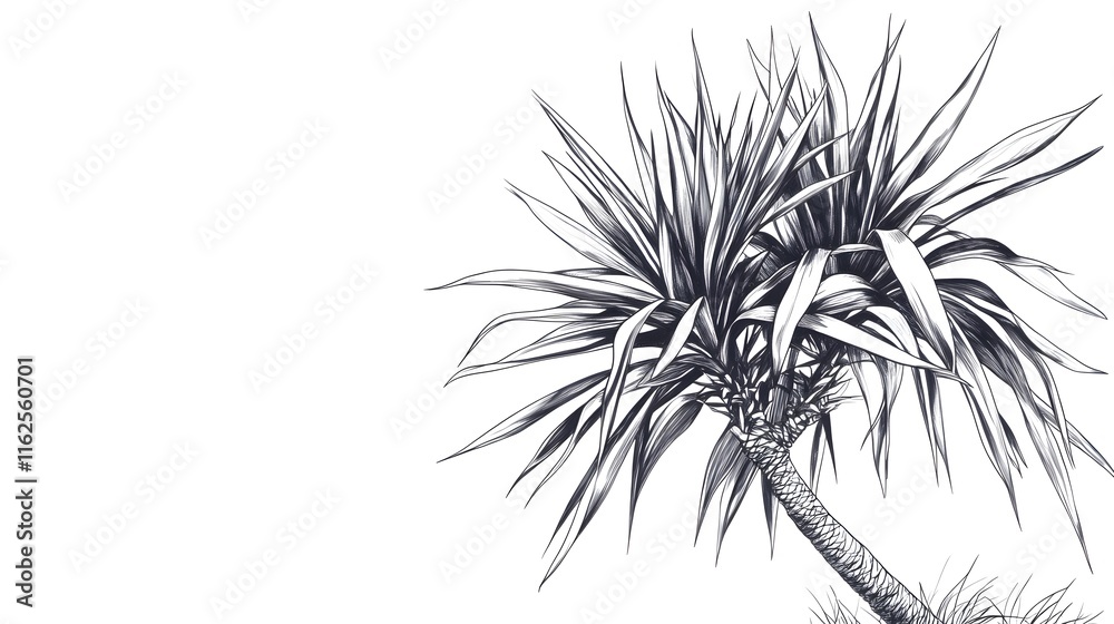 Fototapeta premium Detailed Drawing Of A Yucca Plant On White Background