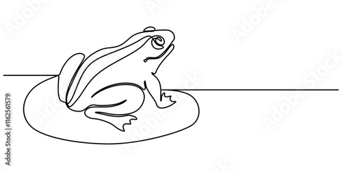 Cute Frog Continuous Line Drawing, One continuous line drawing of funny frog for kids toy logo identity. Reptile animal icon concept. Trendy single line draw graphic design vector illustration, pro.