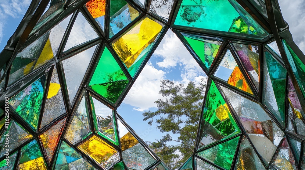 Abstract Colorful Glass Mosaic Art Structure Sky View Abstract Colorful Glass Mosaic Art Structure Sky View