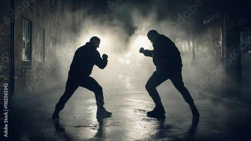 Two lowlifes fighting on the street photo