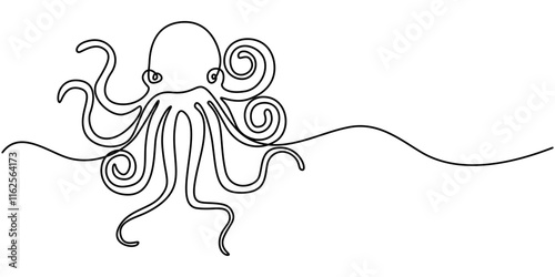 octopus continuous line art drawing style. Minimalist black octopus seafood outline. editable active stroke vector, octopus sketch, drawing by one continuous line, on abstract background vector pro. 