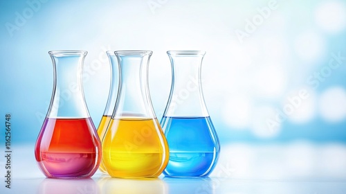 Colorful Flasks Showcasing Vibrant Liquids in a Bright Scientific Environment