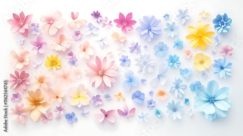 A soft and charming pastel-themed seamless floral vector design arranged on a clean white canvas.  photo