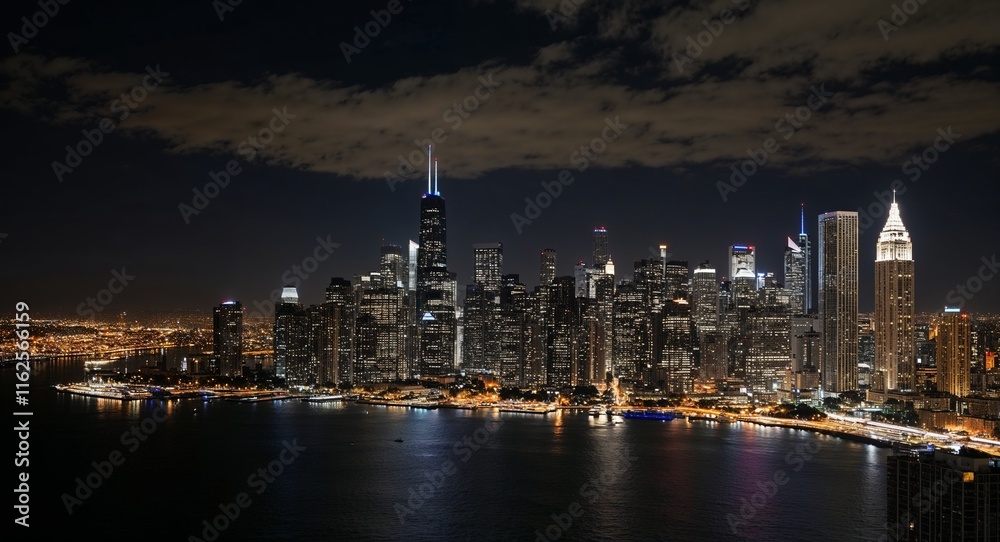 Night view where the city skyline is a canvas of light and shadow Night view where the city skyline is a canvas of light and shadow