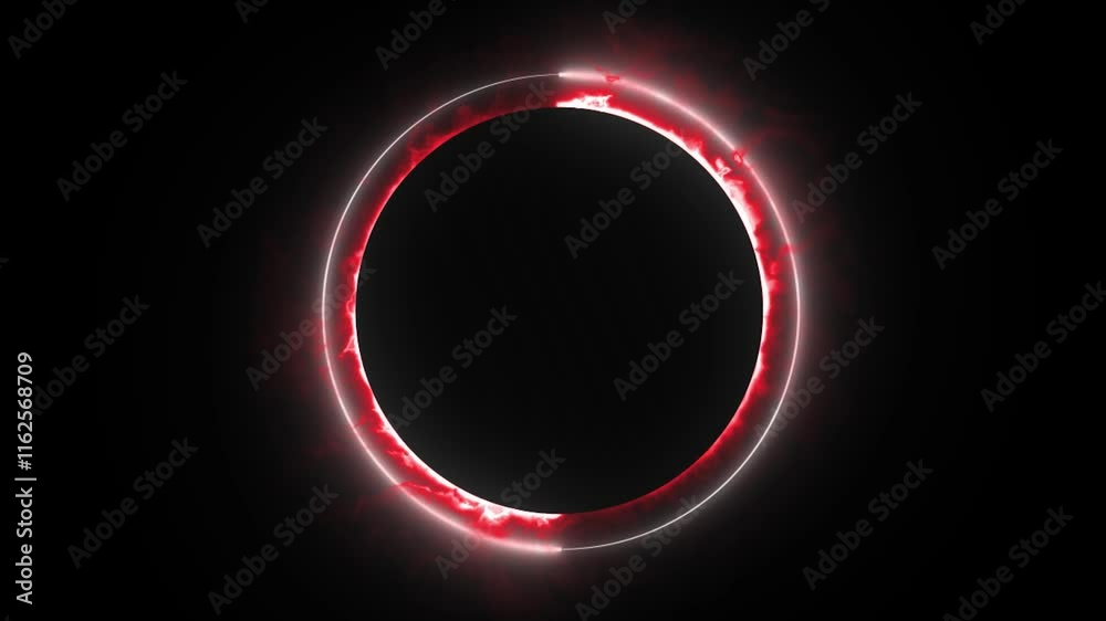 Red effect neon glowing circular frame background. repetitive motion animation and flashing. Bright neon light effect isolated on black. 4K graphic animation video.