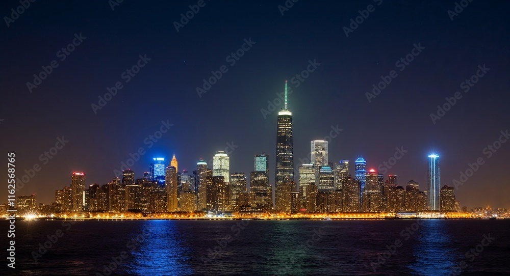 Fototapeta premium Skyline at night with light pollution creating a glow over the city