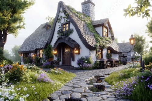 Wallpaper Mural A 3D-rendered image of a bustling Irish village, with detailed stone cottages and a lively market square Torontodigital.ca