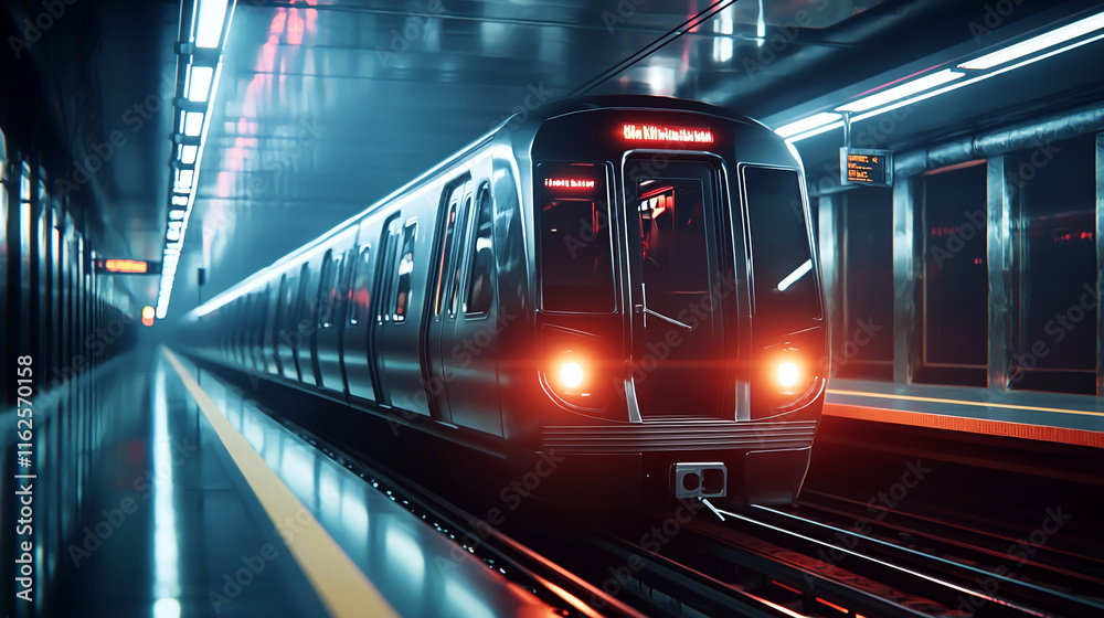 Wide angle view of an underground subway platform Wide angle view of an underground subway platform