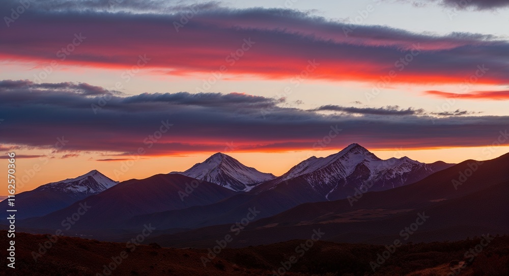 Sunset where mountains seem to merge with the sky both painted in similar hues Sunset where mountains seem to merge with the sky both painted in similar hues
