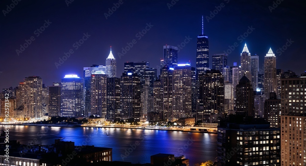 Fototapeta premium Urban skyline at night where each window tells a story of life within