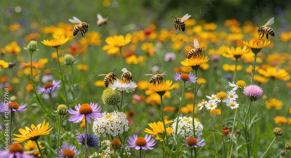 Fototapeta premium Wildflowers in a meadow where bees and butterflies dance from bloom to bloom