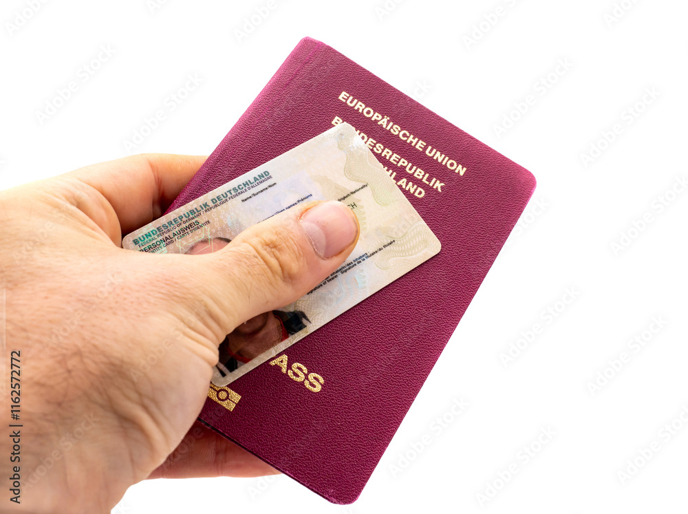 German passport with ID card isolated on transaprent background