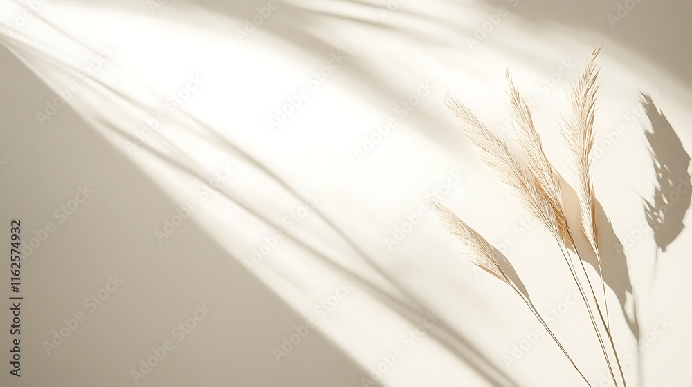 Dried Pampas Grass Shadows on Beige Background Dried Pampas Grass Shadows on Beige Background
