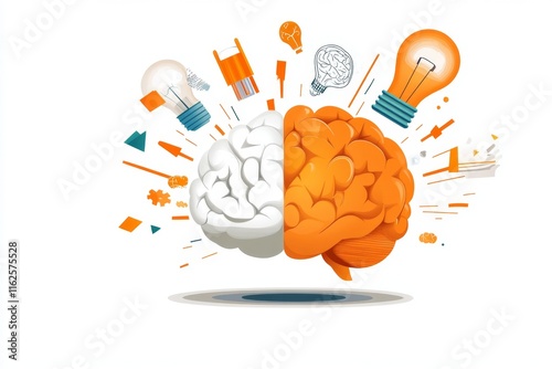 A flat design of a brain icon with radiant lines extending outward, symbolizing clever IQ expanding ideas photo