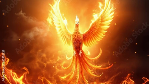 Majestic Fire Phoenix Soaring Through Fiery Skies