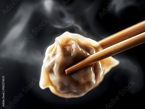 Steaming Dumpling Held by Chopsticks