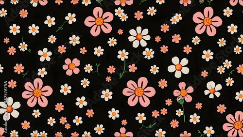Wallpaper Mural Cute small flower seamless pattern on black background. Design for fashion , fabric, textile, wallpaper , wrapping and all prints Torontodigital.ca
