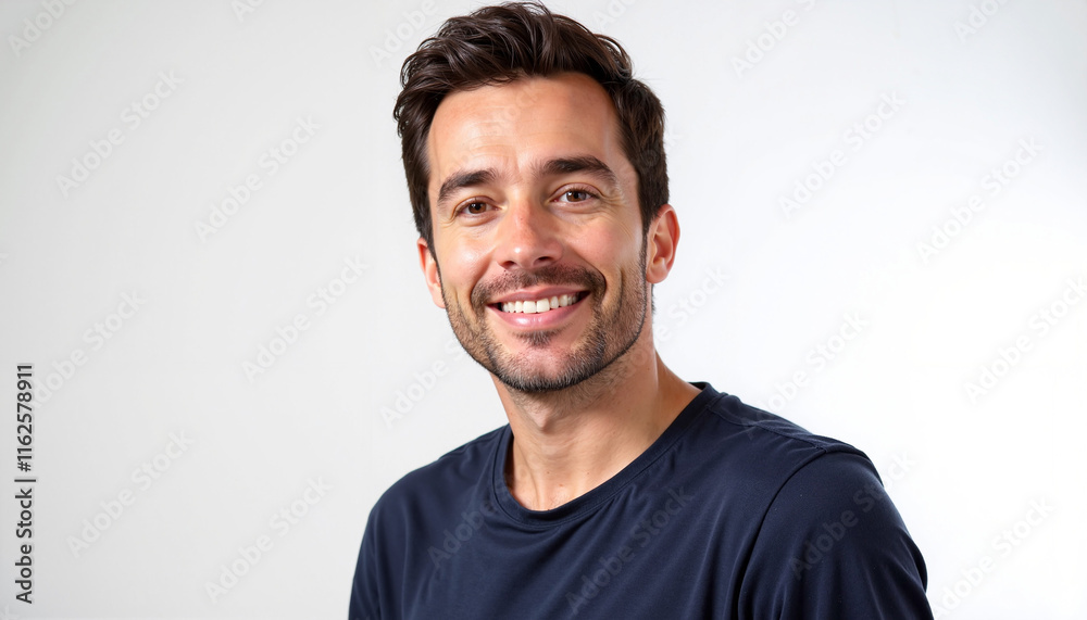 Smiling young man in a casual t-shirt with a friendly expression on a white background with copy space Smiling young man in a casual t-shirt with a friendly expression on a white background with copy space