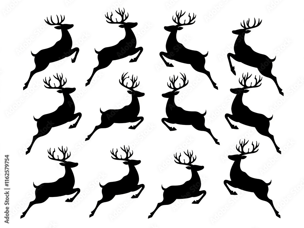 Fototapeta premium Christmas elements silhouette, reindeer black silhouette set vector