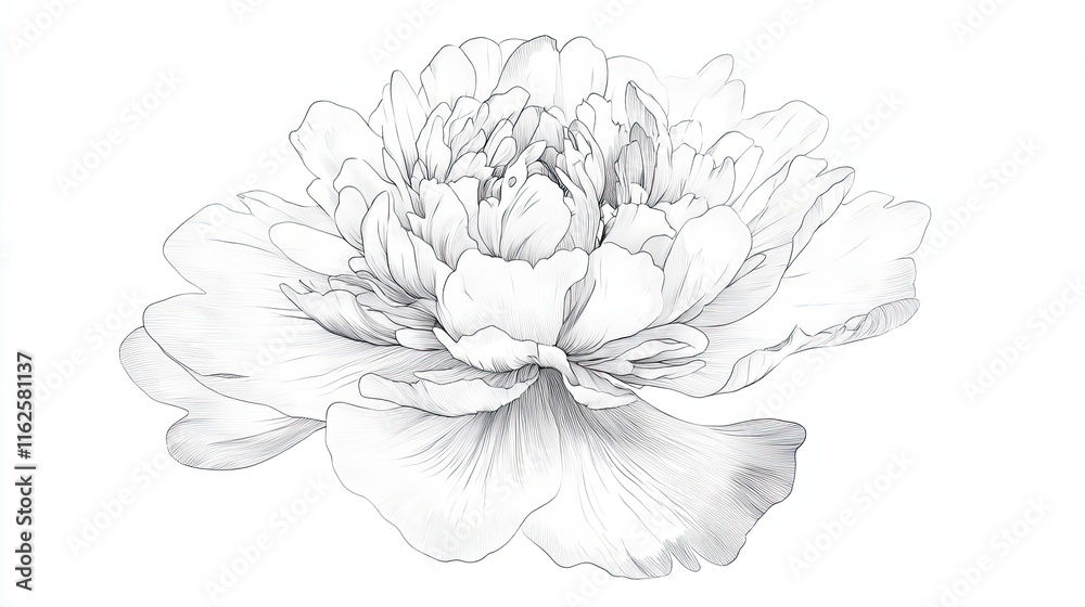 Fototapeta premium Delicate Line Drawing of a Single Peony Flower