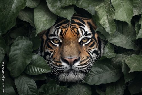 A majestic tiger prowling through the lush greenery of Ranthambore National Park photo