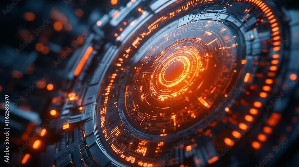 Futuristic Technology Interface: Glowing Orange Circuits Futuristic Technology Interface: Glowing Orange Circuits