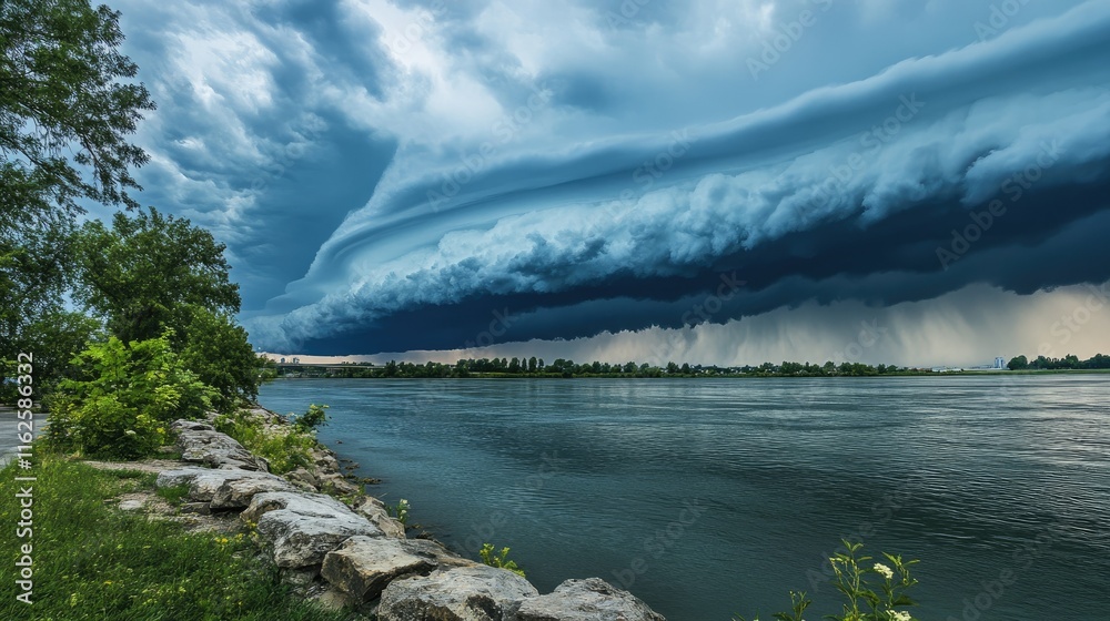 Obraz premium Overcast sky with heavy, gray clouds indicating an impending storm