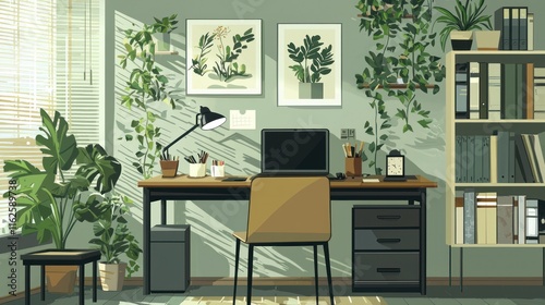 Wallpaper Mural Sunlit Home Office With Abundant Greenery And Modern Decor Torontodigital.ca