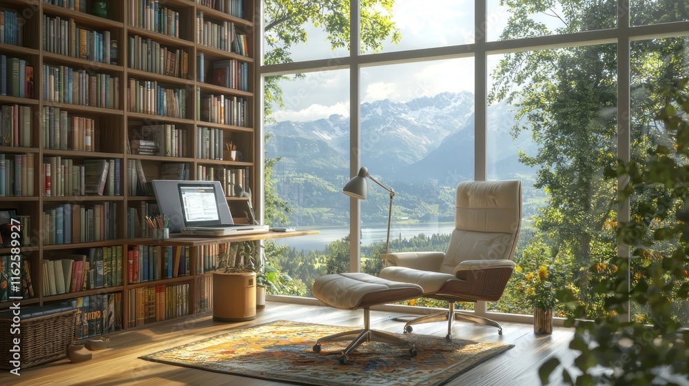 Serene Mountain View Library Reading Room Design Serene Mountain View Library Reading Room Design