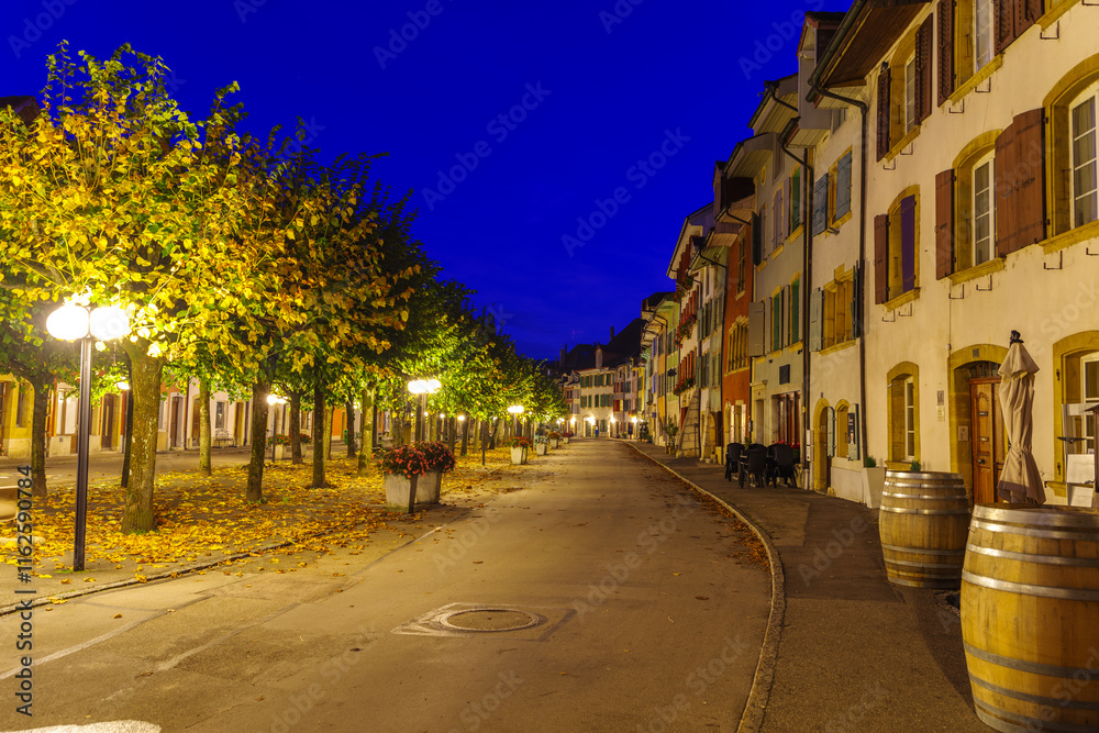 Le Landeron - A beautiful town in Switzerland in the evening. Le Landeron - A beautiful town in Switzerland in the evening.