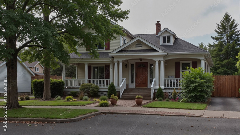 Suburban house with landscaped front yard Suburban house with landscaped front yard