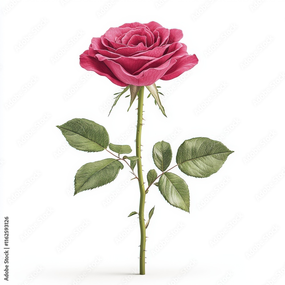Fototapeta premium A beautiful purple rose with vibrant petals and lush green leaves, perfect for romantic or floral themed projects.