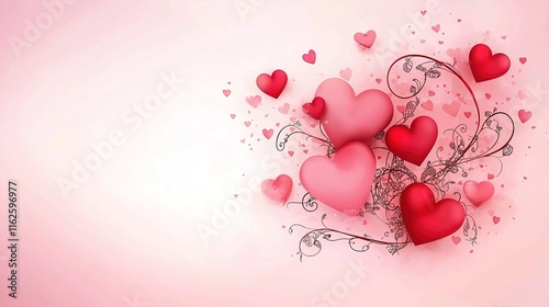 Colorful Hearts with Floral Elements on Soft Pink Background
